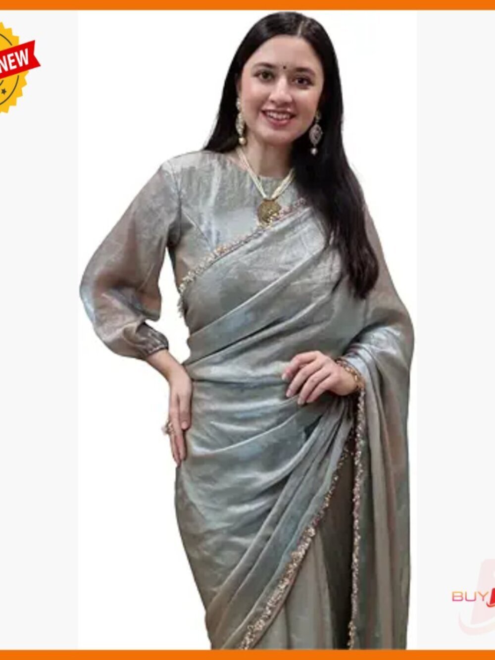 Pre-Pleated Silk Saree with Stitched Blouse, Adjustable Waist, Formal Wear